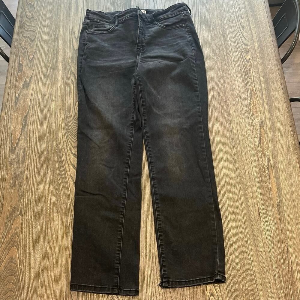 Nine West Womens Slim Straight Jeans High Rise Whisker Denim Stretch Black Sz 12